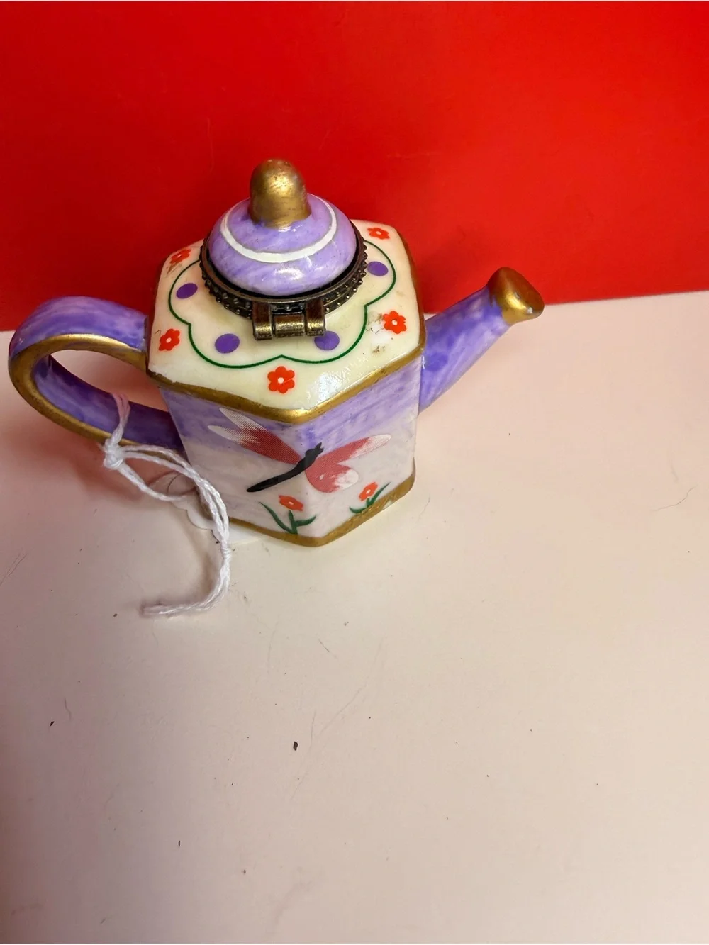 Hand-Painted Purple Floral Porcelain Teapot Accent